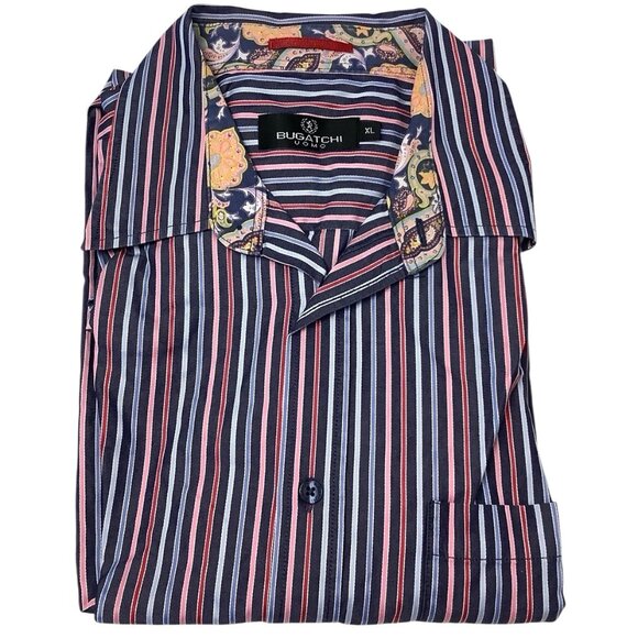 Bugatchi Uomo Button Up Striped Shirt Regular Fit Mens Size XL 100% Cotton - Picture 1 of 12